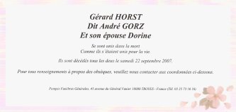 Anzeige zum Tod von André und Dorine Gorz des Beerdigungsinstituts Pompes Funèbres Générales Troyes, Frankreich
